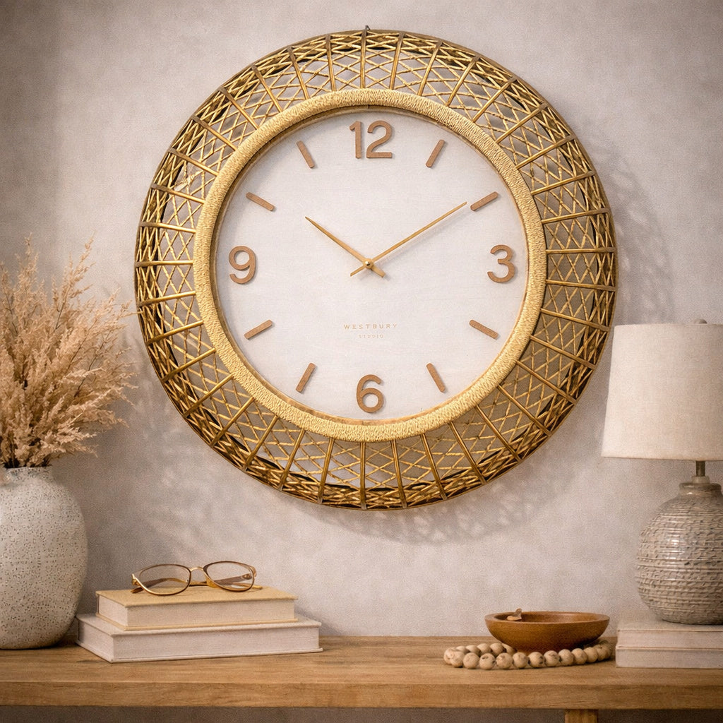 Koda Living Lattice Weave Rattan Bamboo Wall Clock 80cm KG4111 2