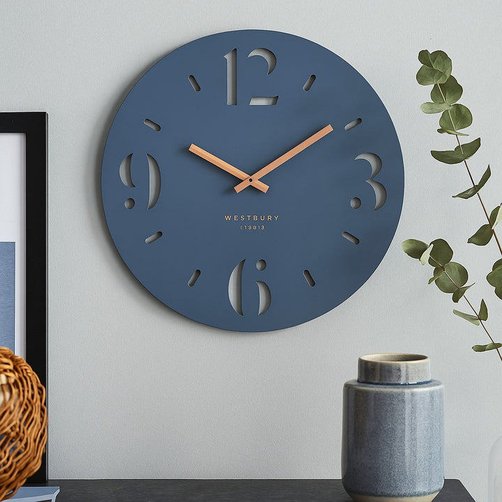 Koda Living Midnight Essence Debossed Wood Wall Clock Blue 50cm KC5512-B 2