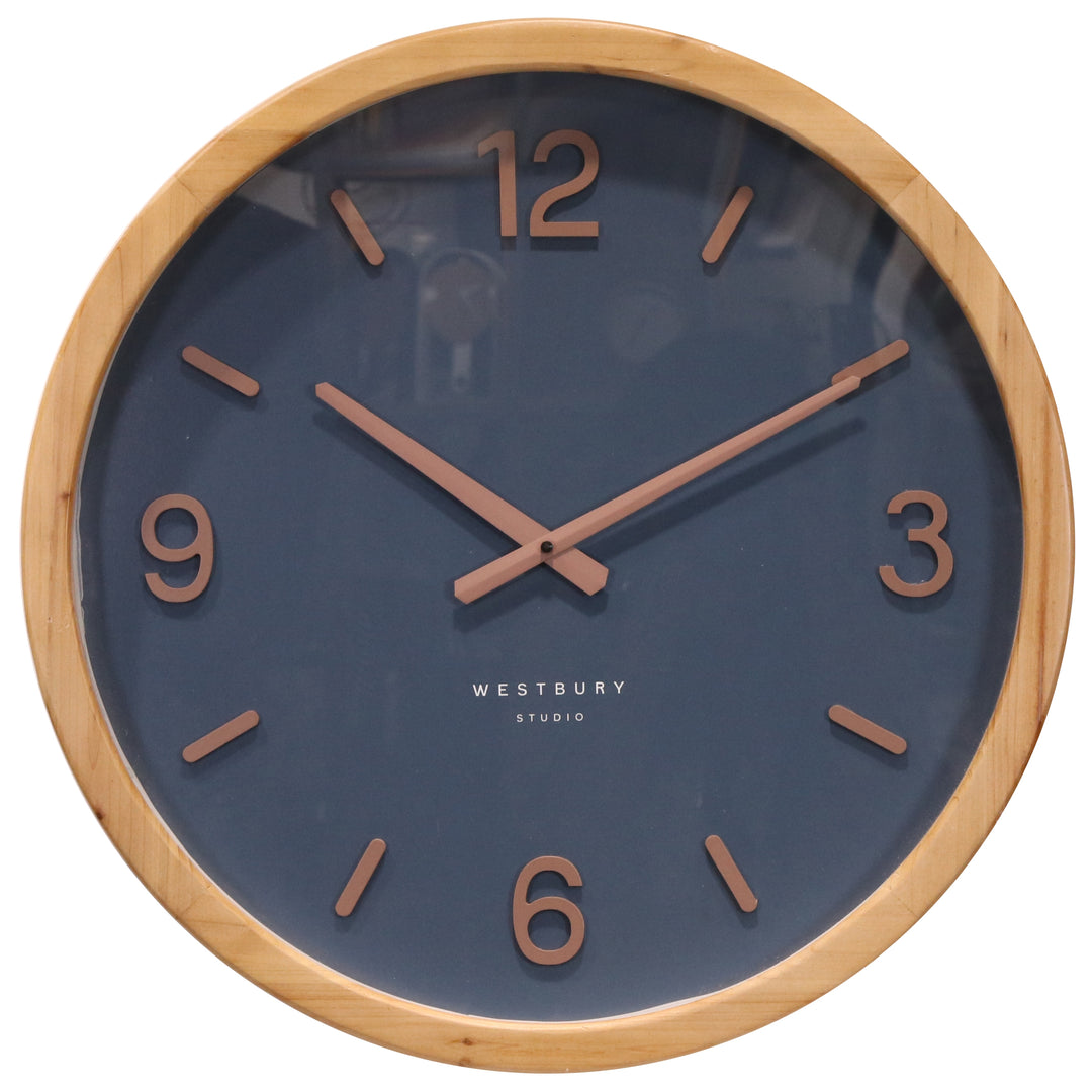 Koda Living Midnight Oak Wood Frame Glass Wall Clock Blue 50cm KC5513-B 1