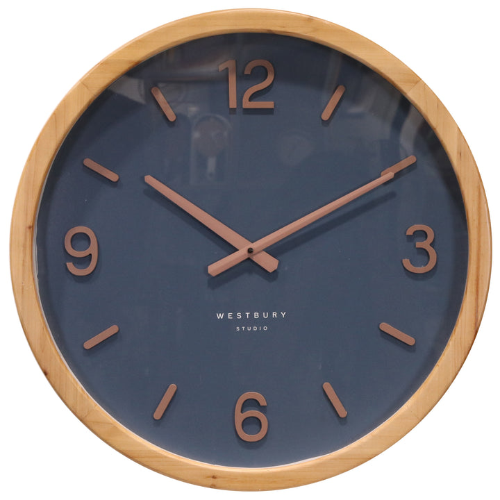 Koda Living Midnight Oak Wood Frame Glass Wall Clock Blue 50cm KC5513-B 1