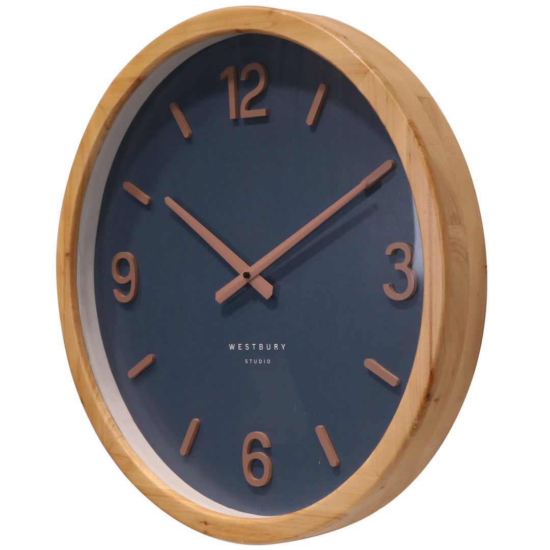 Koda Living Midnight Oak Wood Frame Glass Wall Clock Blue 50cm KC5513-B 3