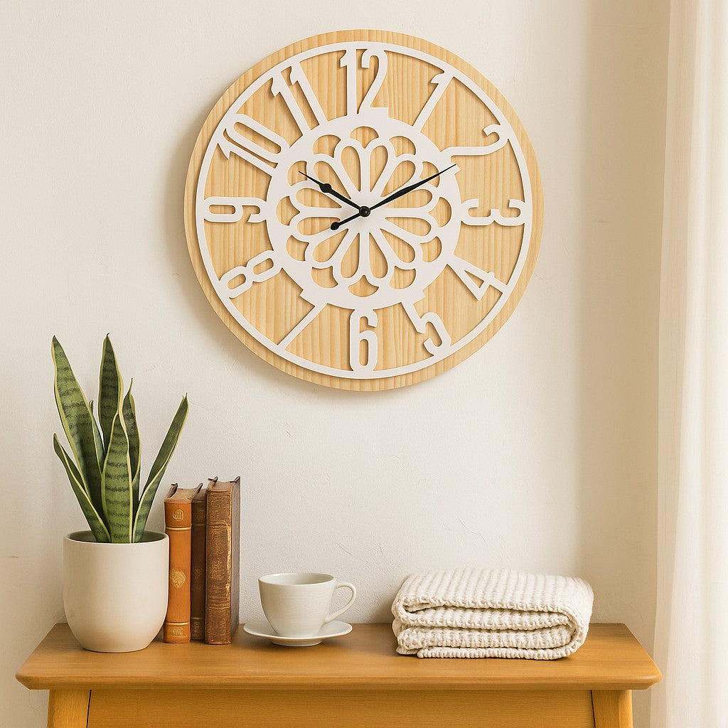 Koda Living Natural Elegance Mandala Cut Out Wood Wall Clock White Natural 60cm KC5514 2