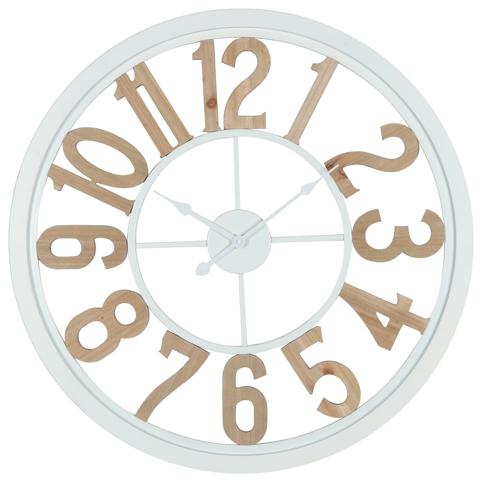 Koda Living Nordic Frame Open Skeleton Metal Wood Wall Clock White 60cm KC5518 1