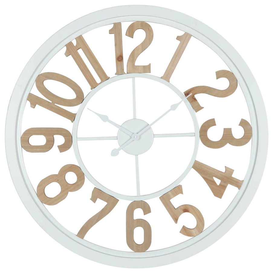 Koda Living Nordic Frame Open Skeleton Metal Wood Wall Clock White 60cm KC5518 1