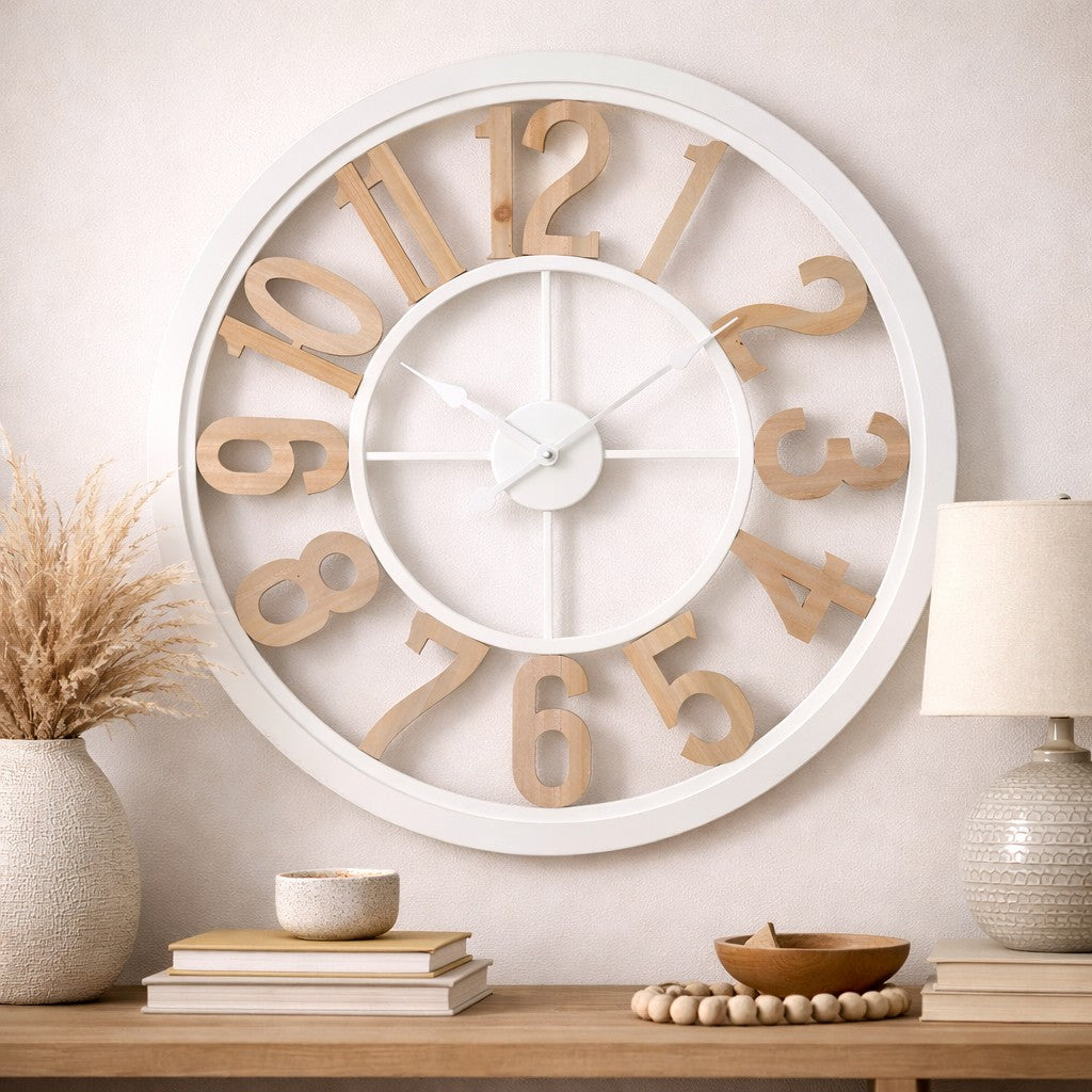 Koda Living Nordic Frame Open Skeleton Metal Wood Wall Clock White 60cm KC5518 2