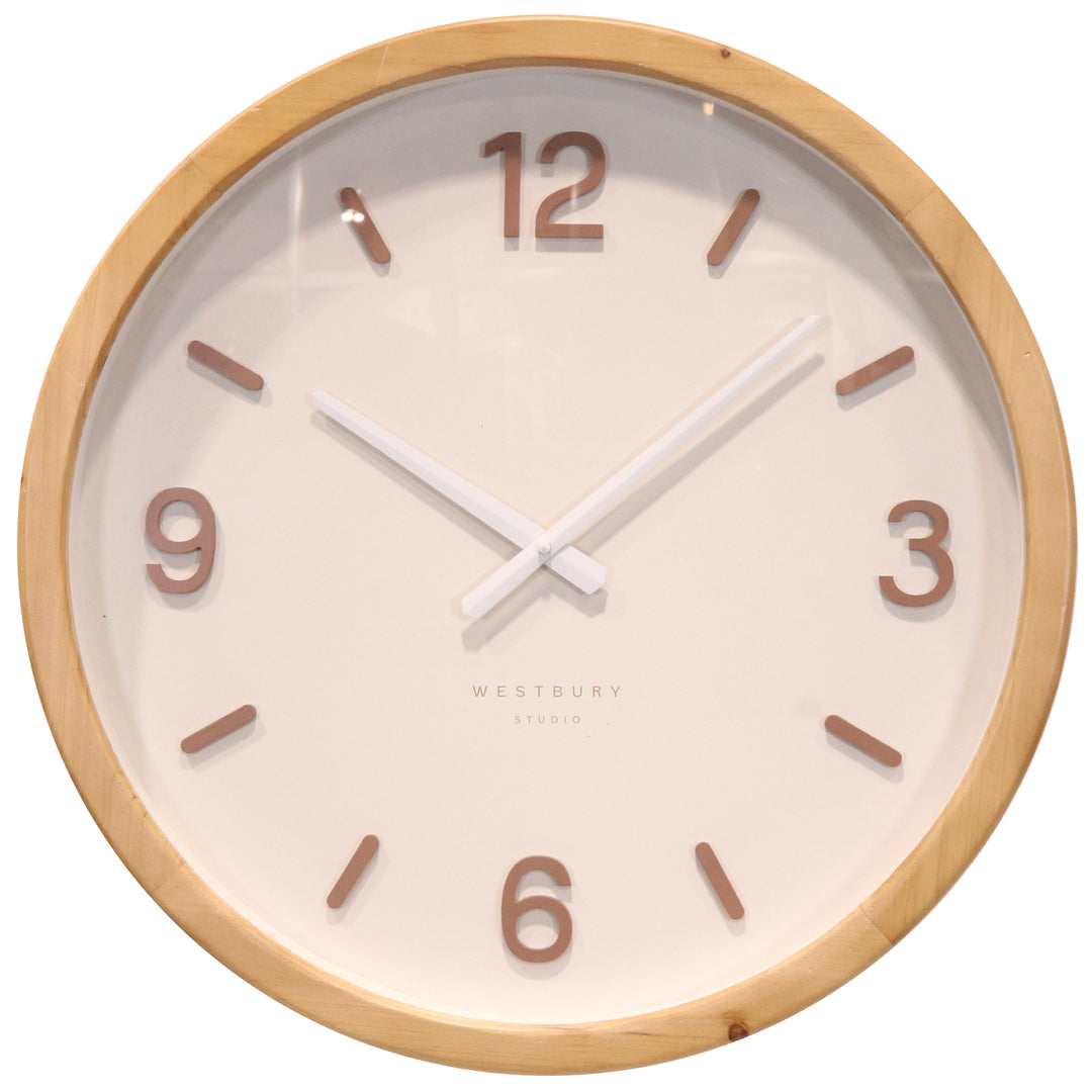 Koda Living Oak Harmony Wood Frame Glass Wall Clock White 50cm KC5513 1
