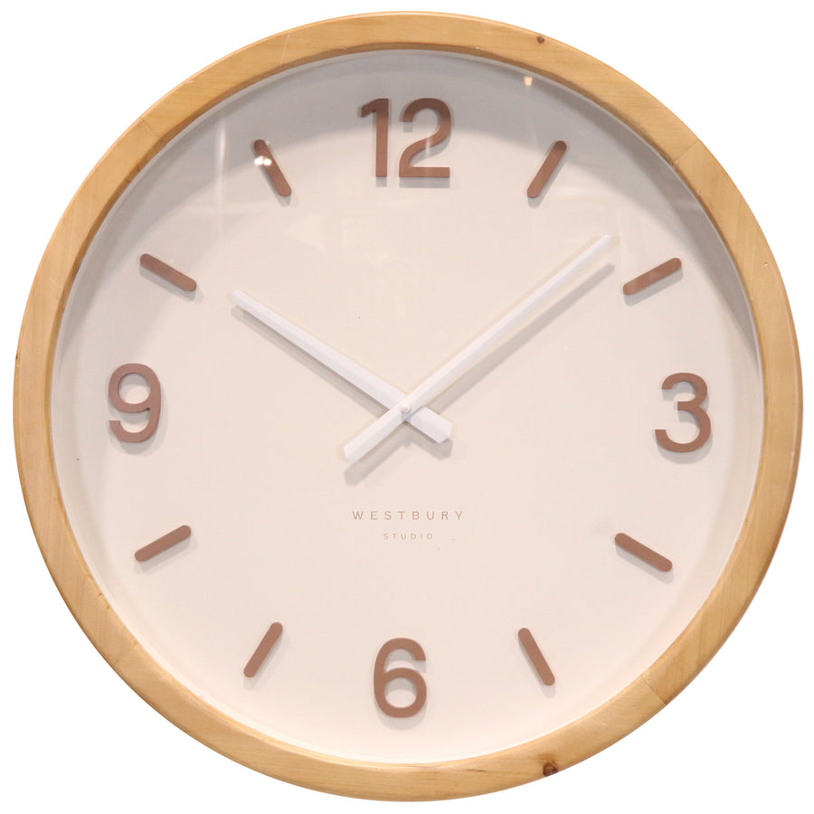 Koda Living Oak Harmony Wood Frame Glass Wall Clock White 50cm KC5513 1