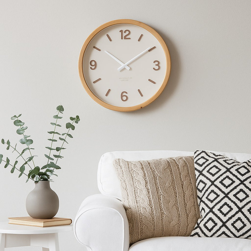 Koda Living Oak Harmony Wood Frame Glass Wall Clock White 50cm KC5513 2