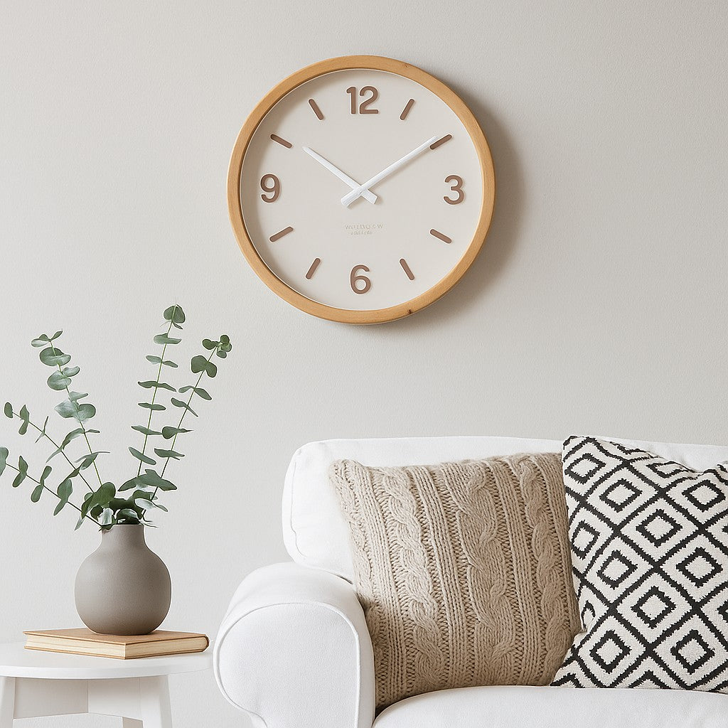 Koda Living Oak Harmony Wood Frame Glass Wall Clock White 50cm KC5513 2