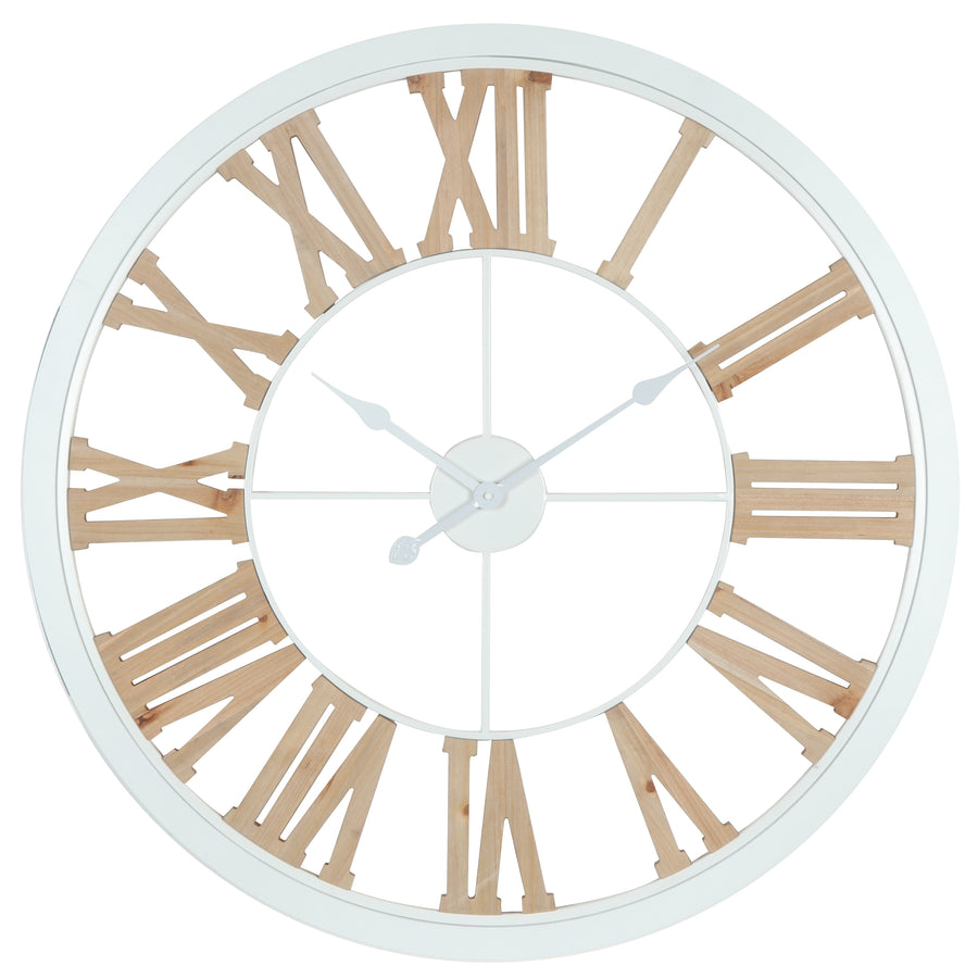 Koda Living Open Roman Serenity Skeleton Metal Wood Wall Clock White 80cm KC5519 1