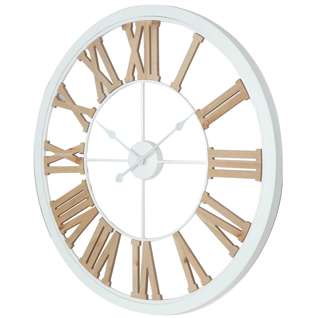 Koda Living Open Roman Serenity Skeleton Metal Wood Wall Clock White 80cm KC5519 3