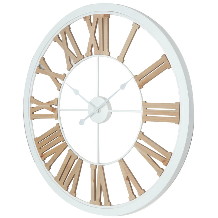Koda Living Open Roman Serenity Skeleton Metal Wood Wall Clock White 80cm KC5519 3