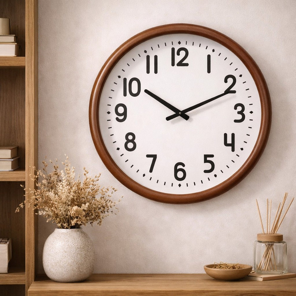 Koda Living Walnut Frame Classic Solid Wood Glass Wall Clock 60cm KC5520 2