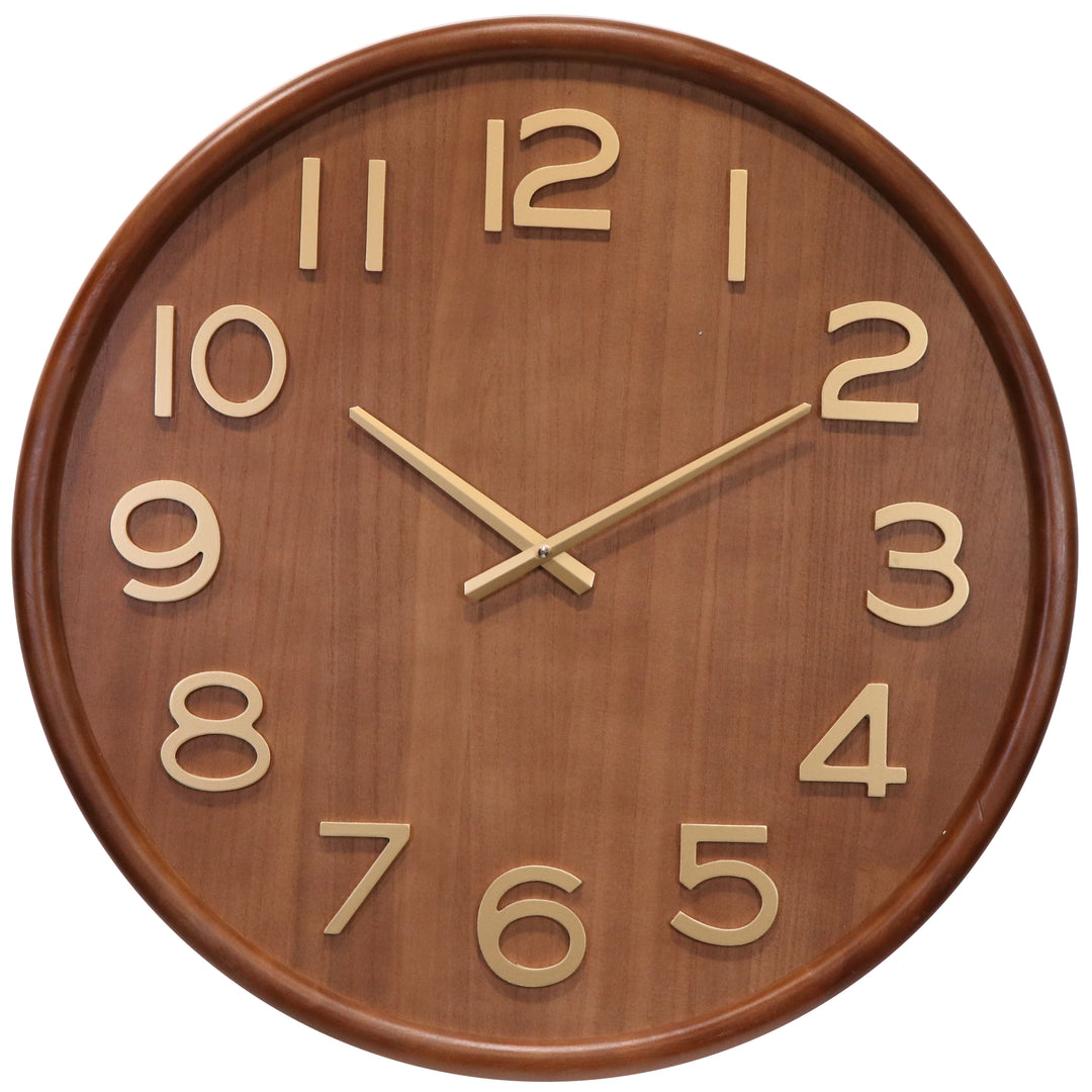 Koda Living Walnut Glow Pine Wood Bold Numerals Wall Clock 60cm KC5516 1
