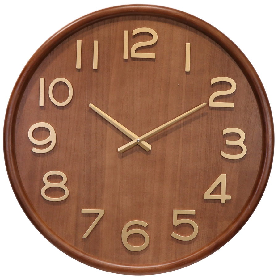 Koda Living Walnut Glow Pine Wood Bold Numerals Wall Clock 60cm KC5516 1