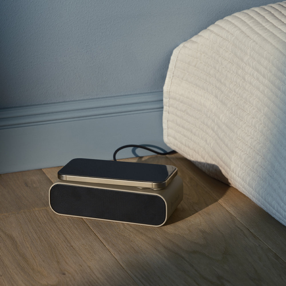 Kreafunk Wakie Qi Charging BT Speaker Alarm Clock Ivory Sand 16cm KFKE199 2