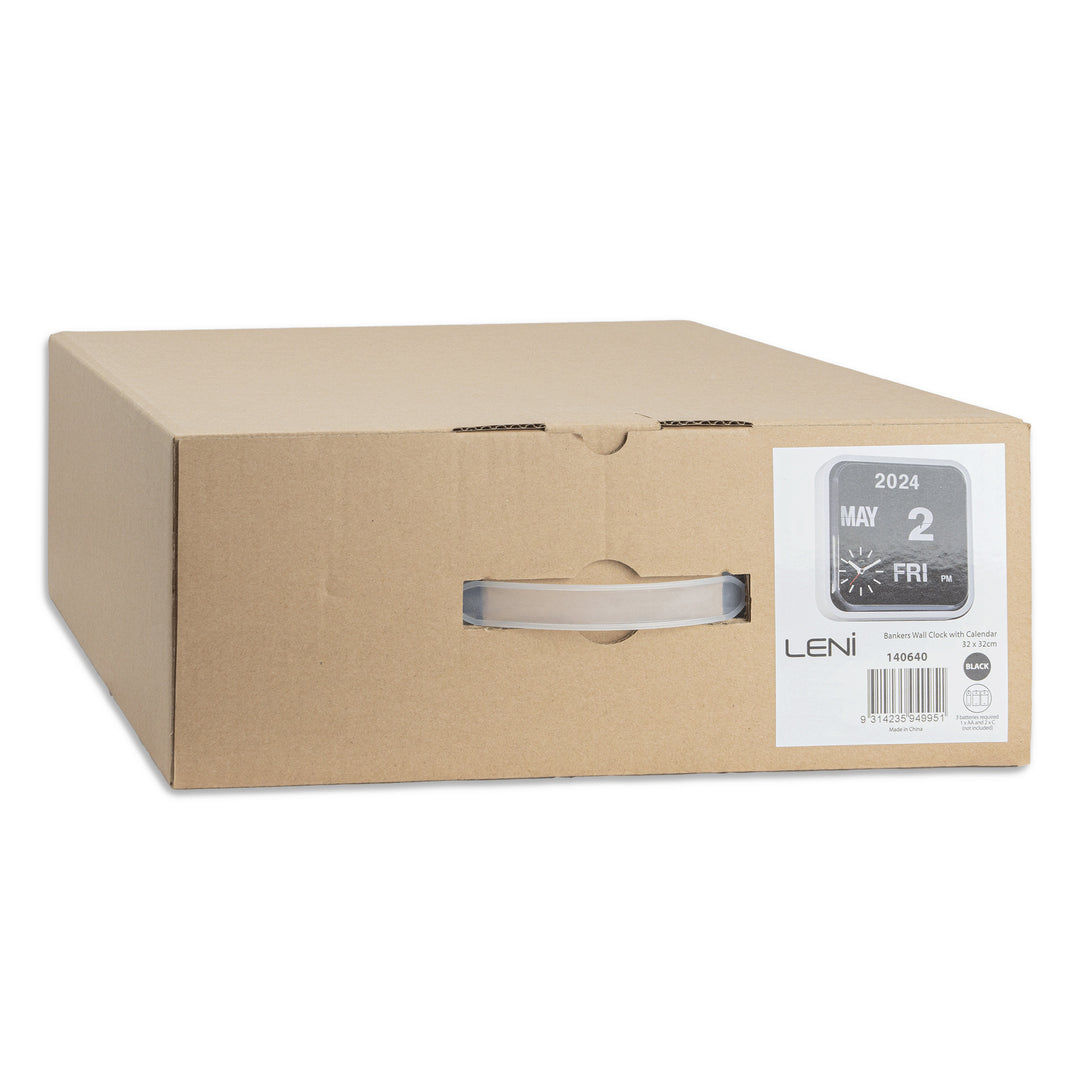 Leni Analogue with Flip Bankers Calendar Wall Clock Black 32cm 140640 Box #size_32cm