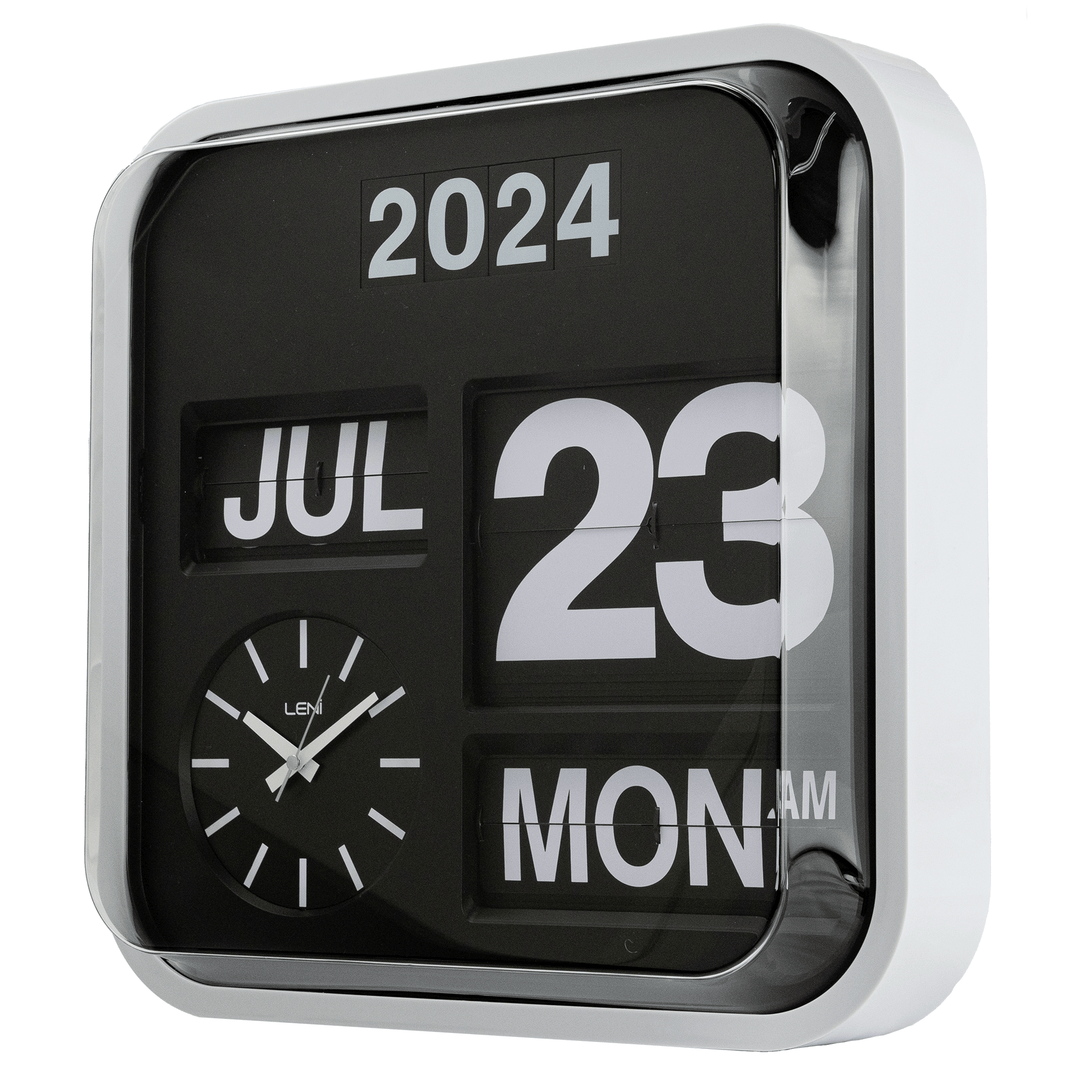 Leni Analogue with Flip Bankers Calendar Wall Clock Black 43cm 140630 3 #size_43cm