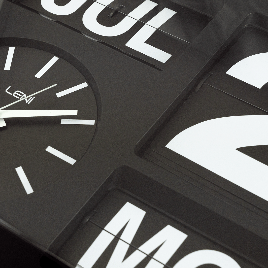 Leni Analogue with Flip Bankers Calendar Wall Clock Black 43cm 140630 4 #size_43cm