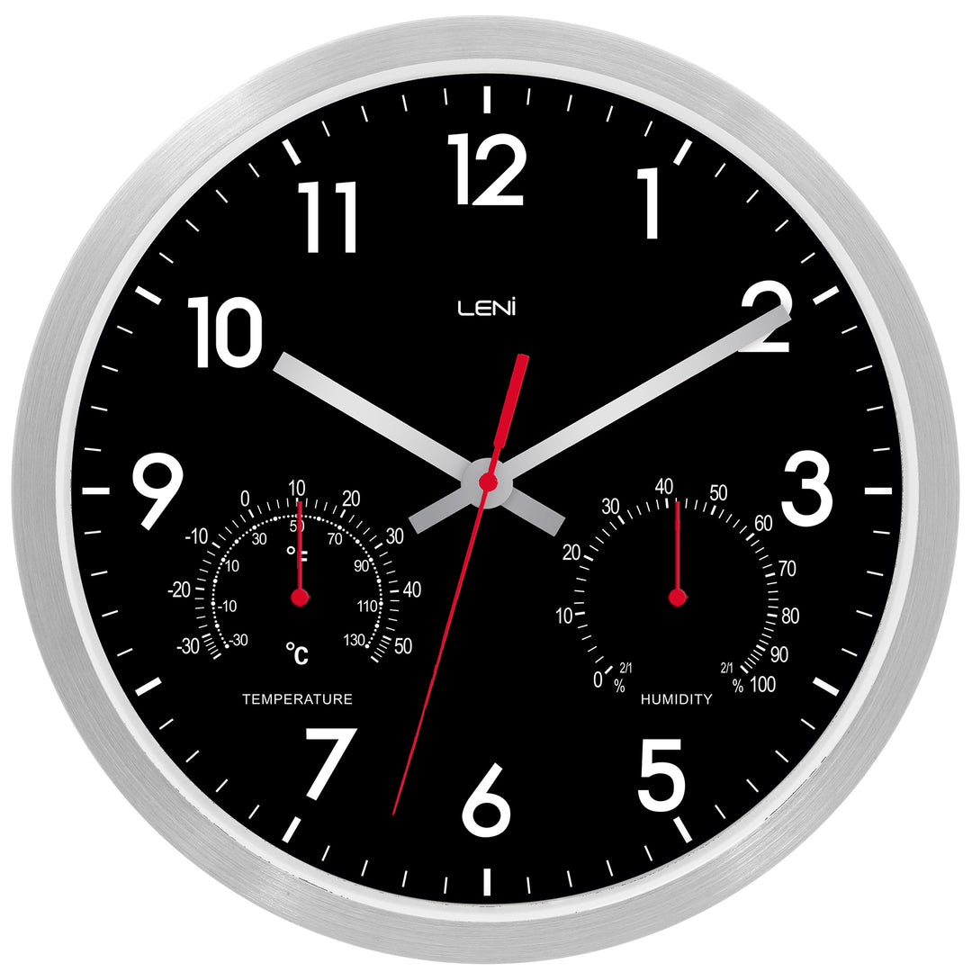 Leni Arden Aluminium Temperature Humidity Wall Clock Black 25cm 64101BLA 1