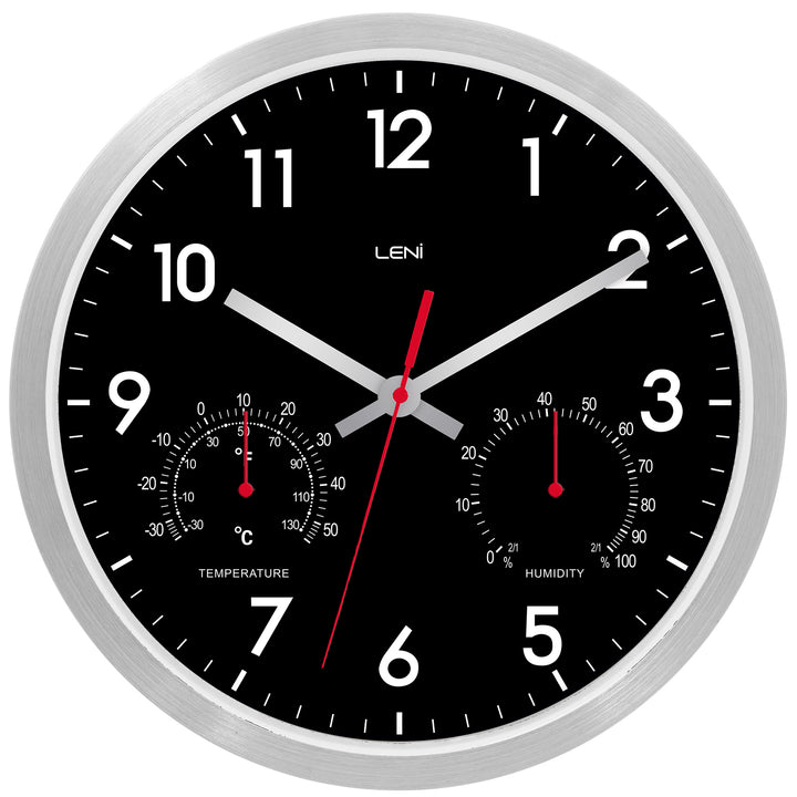 Leni Arden Aluminium Temperature Humidity Wall Clock Black 25cm 64101BLA 1
