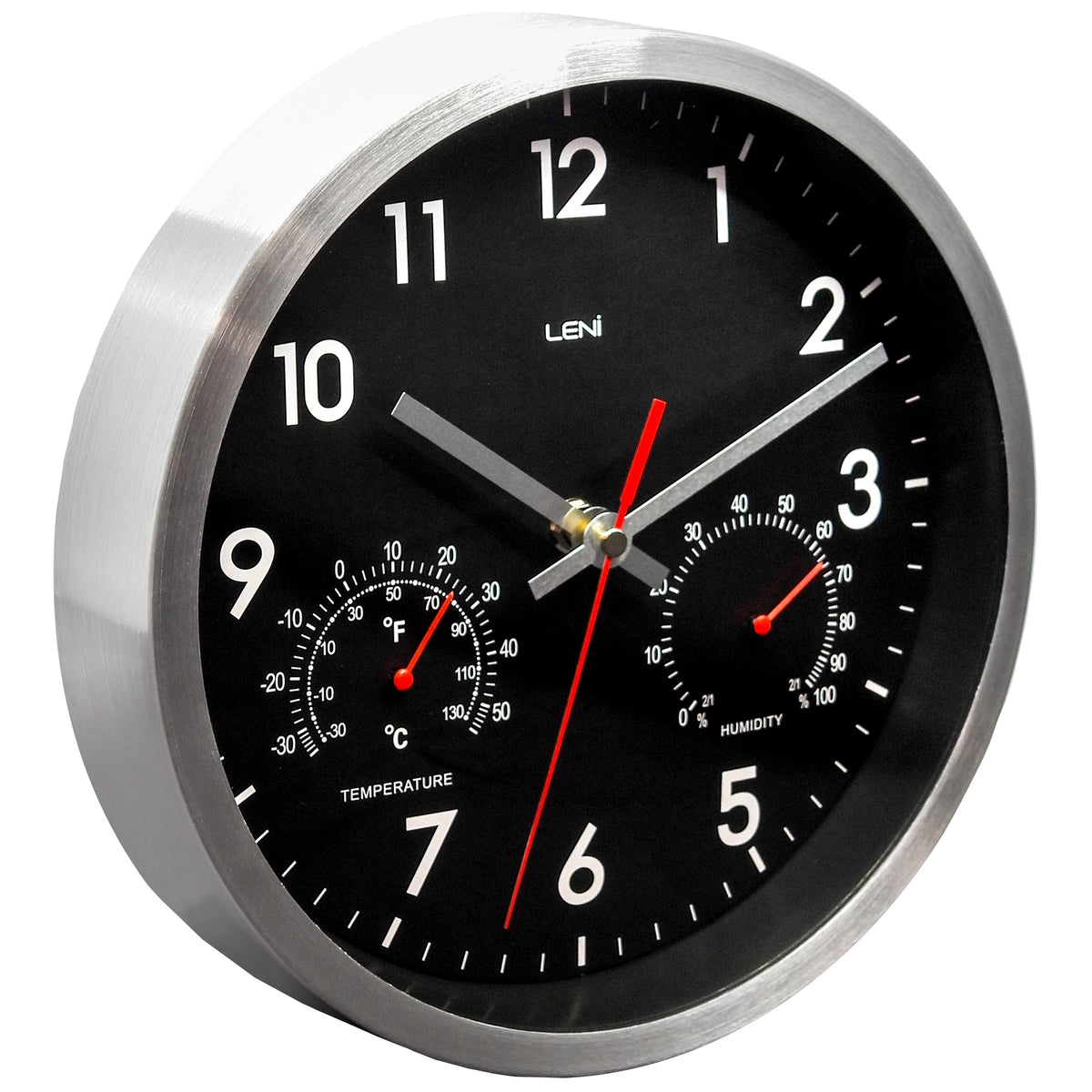Leni Arden Aluminium Temperature Humidity Wall Clock Black 25cm 64101BLA 3