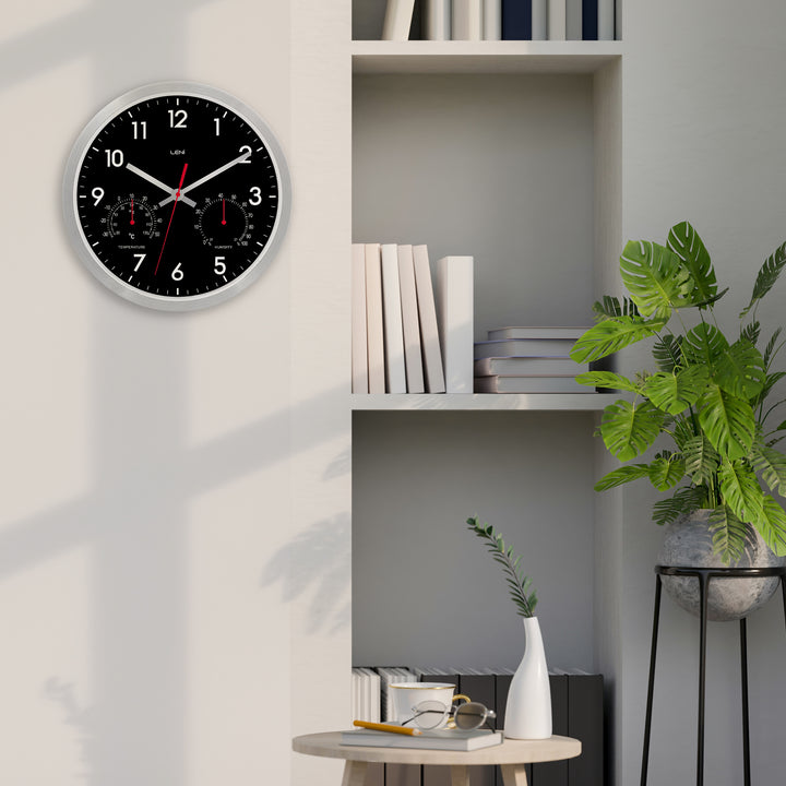 Leni Arden Aluminium Temperature Humidity Wall Clock Black 25cm 64101BLA 4