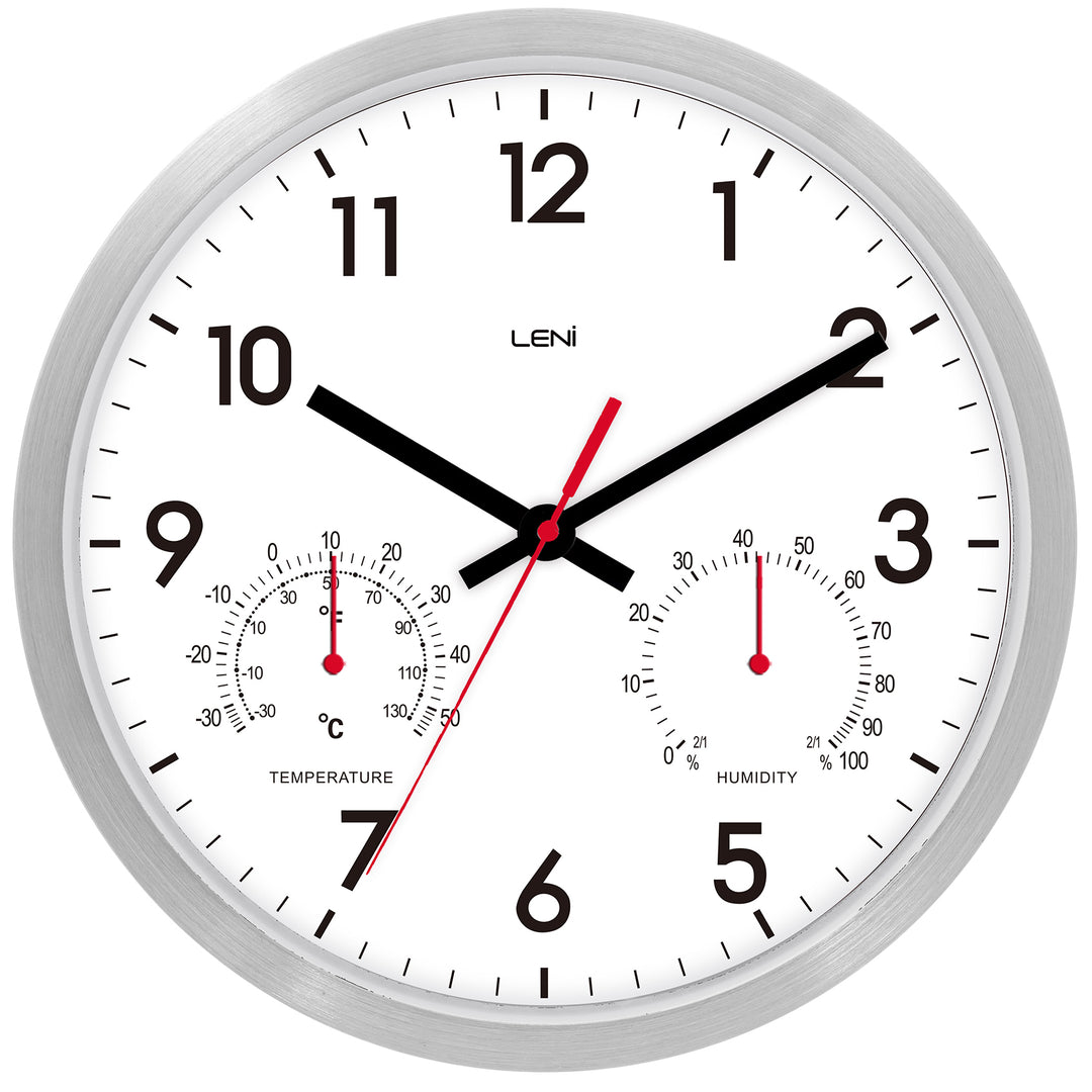 Leni Arden Aluminium Temperature Humidity Wall Clock White 25cm 64101WHI 1