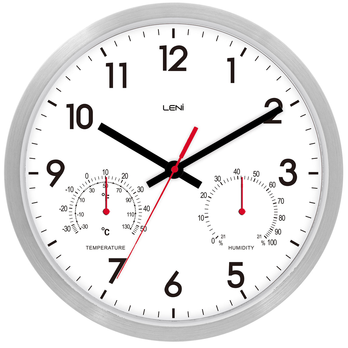 Leni Arden Aluminium Temperature Humidity Wall Clock White 25cm 64101WHI 1
