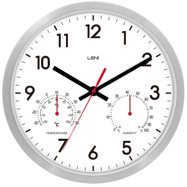 Leni Arden Aluminium Temperature Humidity Wall Clock White 25cm 64101WHI 1