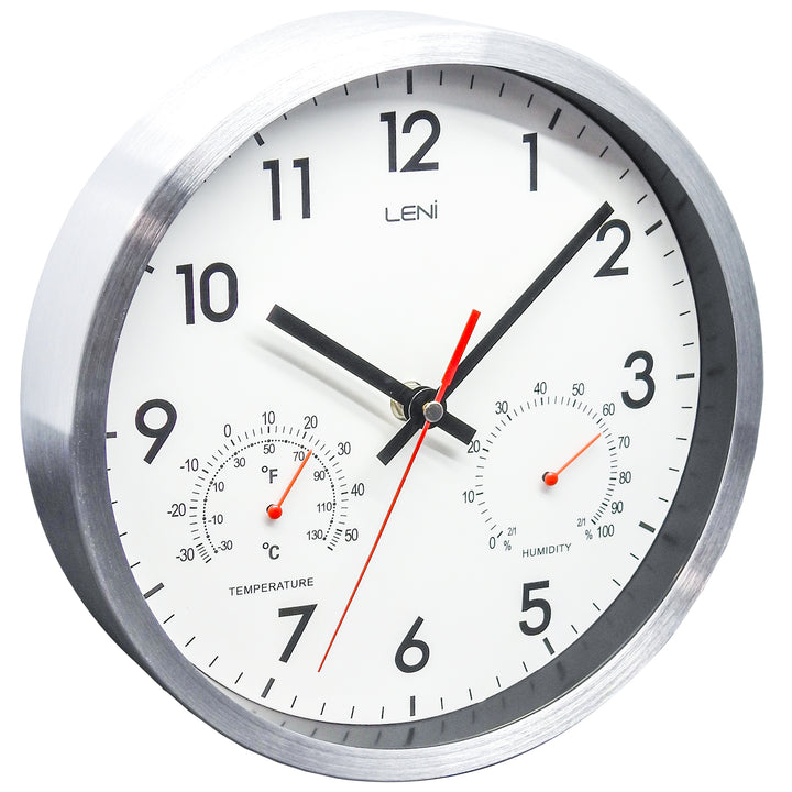 Leni Arden Aluminium Temperature Humidity Wall Clock White 25cm 64101WHI 3