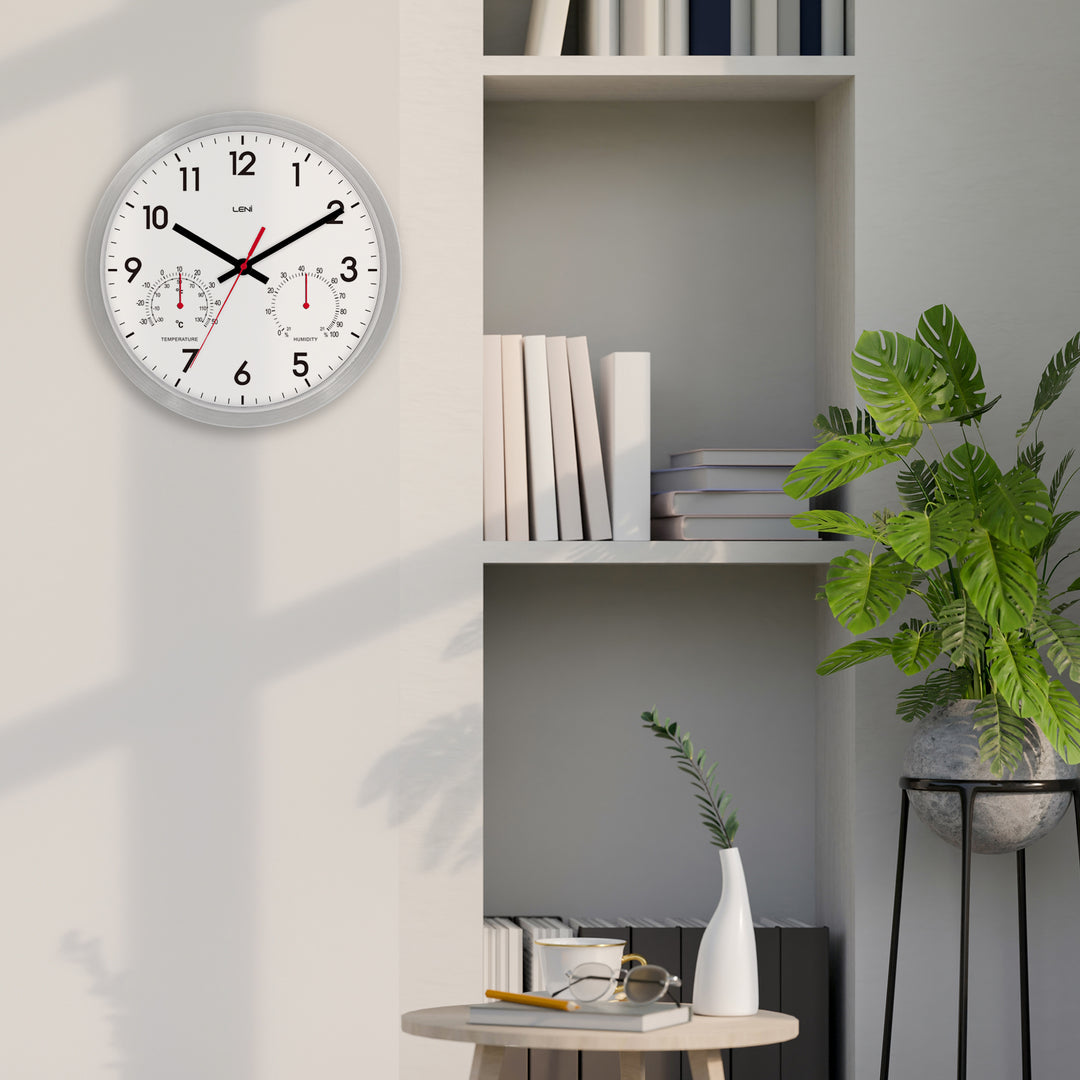 Leni Arden Aluminium Temperature Humidity Wall Clock White 25cm 64101WHI 4