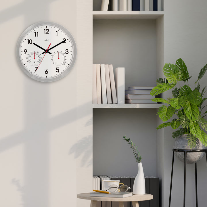 Leni Arden Aluminium Temperature Humidity Wall Clock White 25cm 64101WHI 4