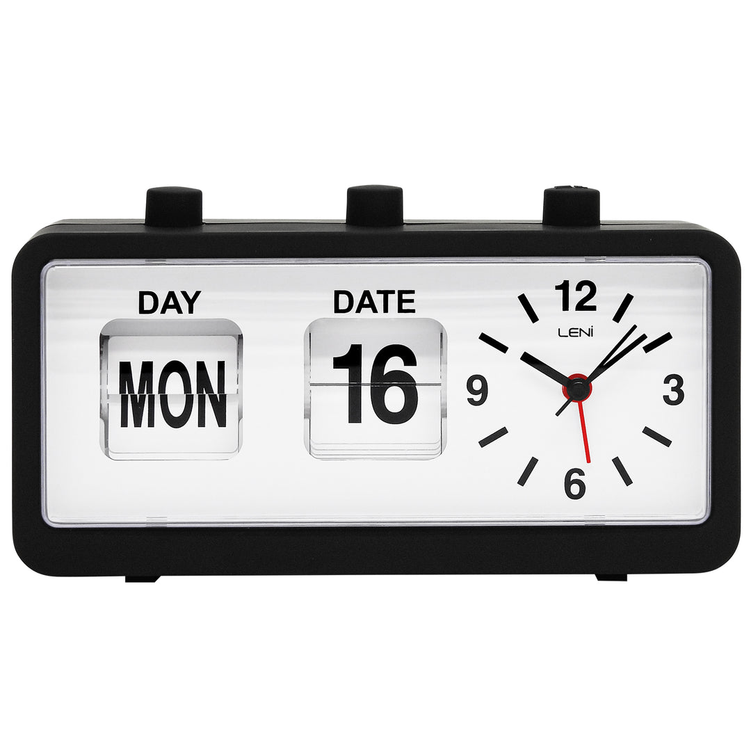 Leni Flipper Retro Manual Day Date Alarm Clock Black 20cm 64920BLA 1