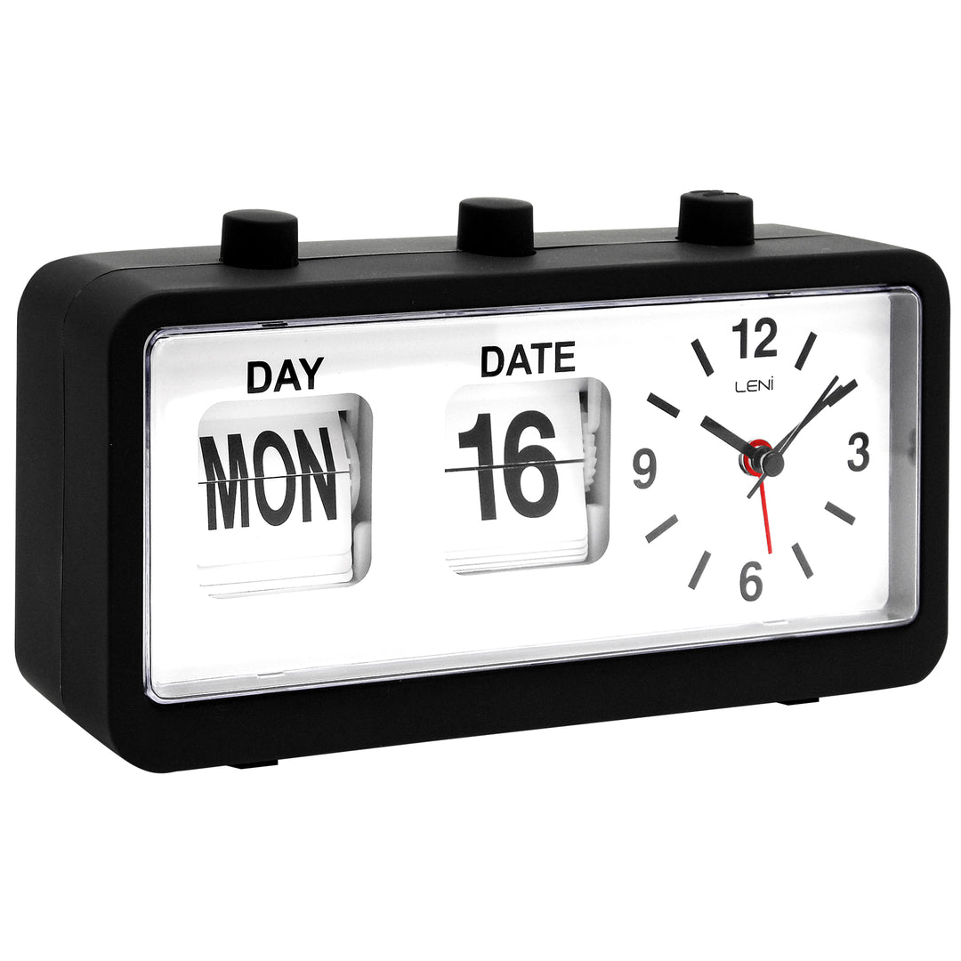 Leni Flipper Retro Manual Day Date Alarm Clock Black 20cm 64920BLA 3