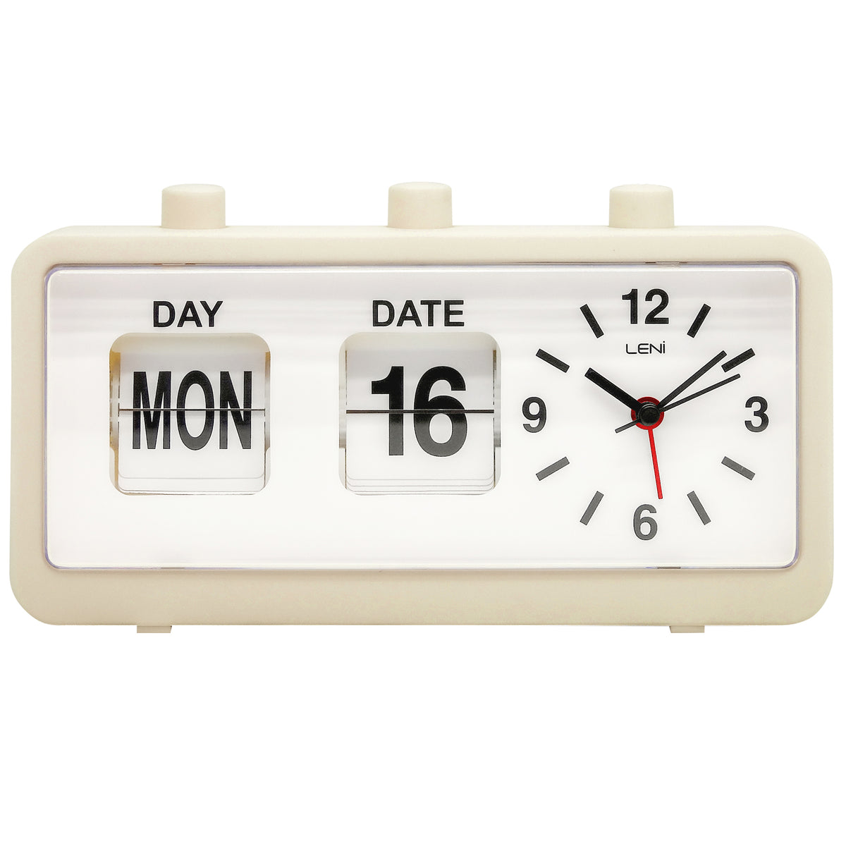 Leni Flipper Retro Manual Day Date Alarm Clock Cream 20cm 64920CRE 1