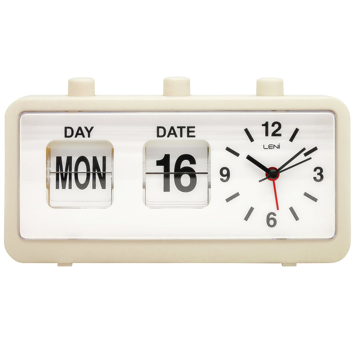 Leni Flipper Retro Manual Day Date Alarm Clock Cream 20cm 64920CRE 1
