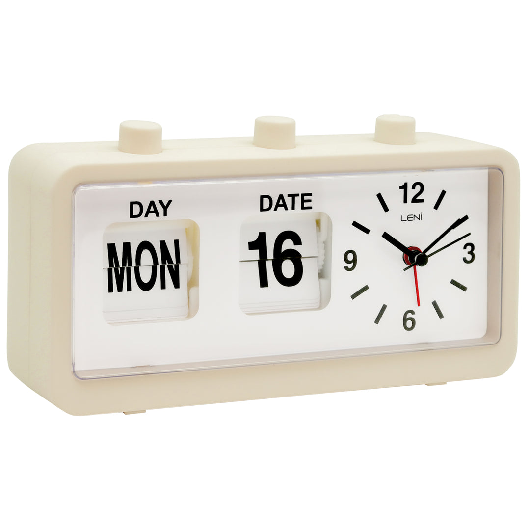 Leni Flipper Retro Manual Day Date Alarm Clock Cream 20cm 64920CRE 3