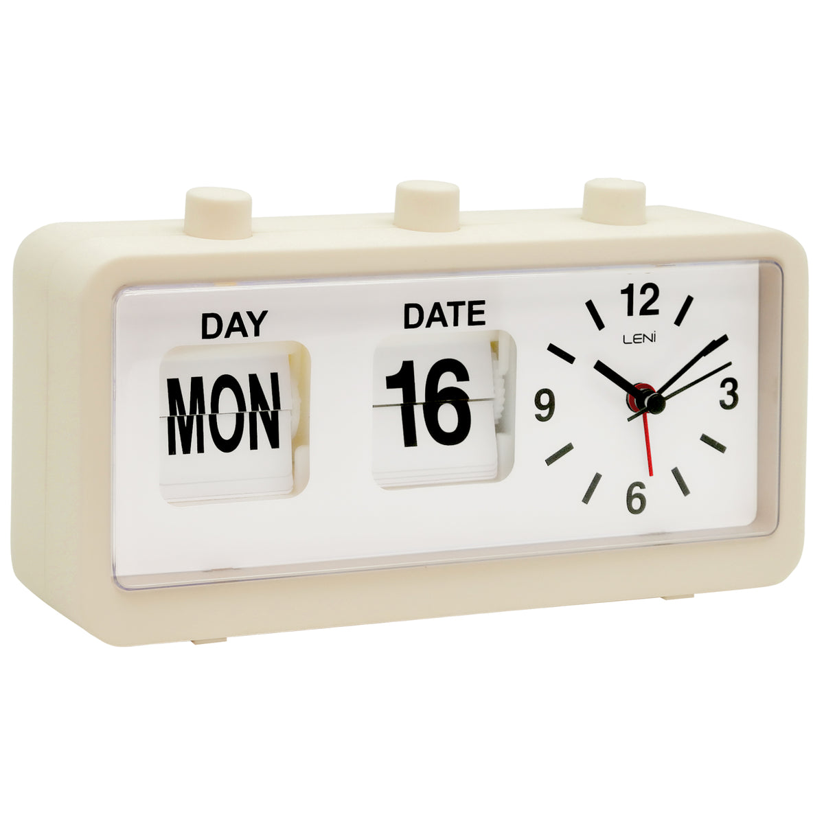 Leni Flipper Retro Manual Day Date Alarm Clock Cream 20cm 64920CRE 3