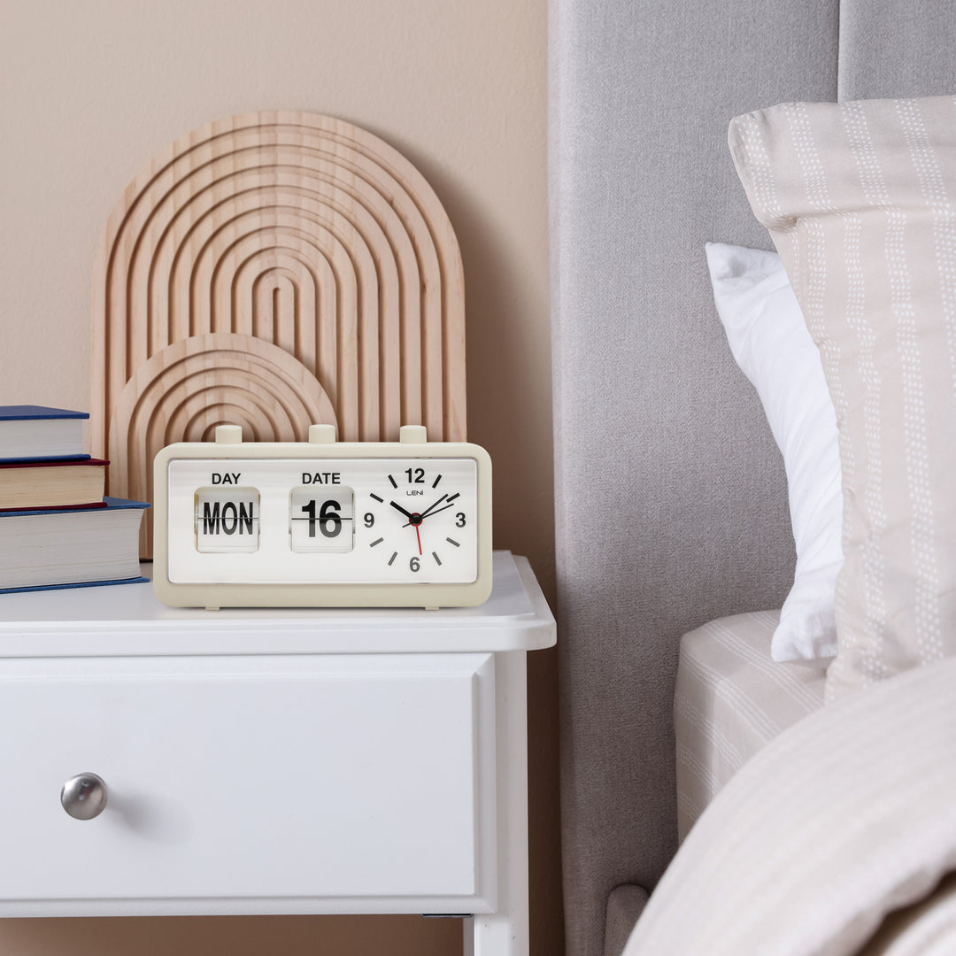 Leni Flipper Retro Manual Day Date Alarm Clock Cream 20cm 64920CRE 4