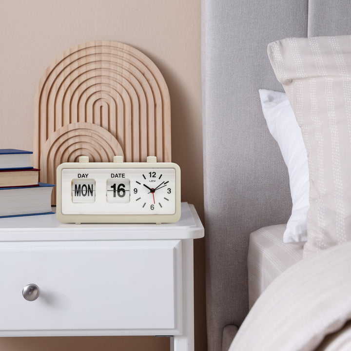 Leni Flipper Retro Manual Day Date Alarm Clock Cream 20cm 64920CRE 4