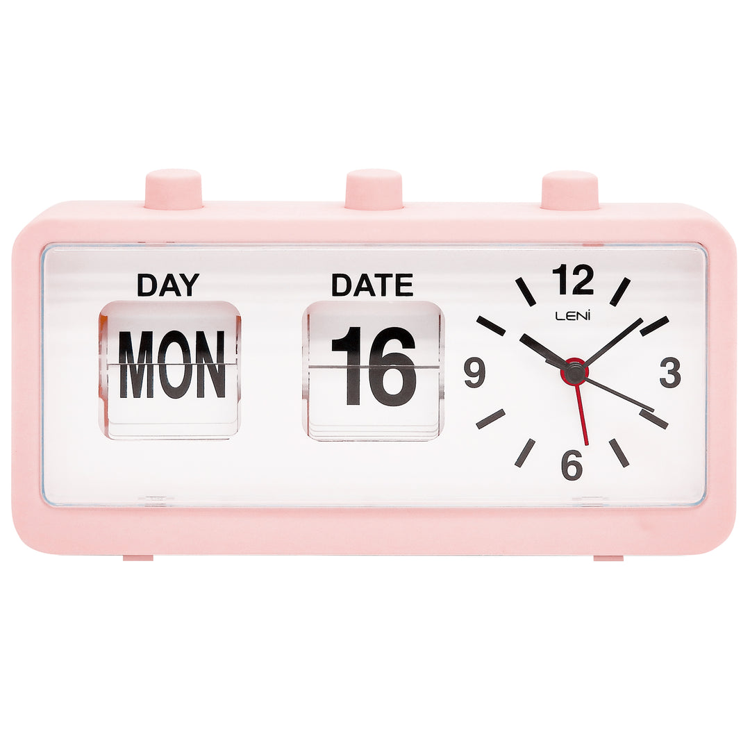 Leni Flipper Retro Manual Day Date Alarm Clock Dusty Pink 20cm 64920DPI 1