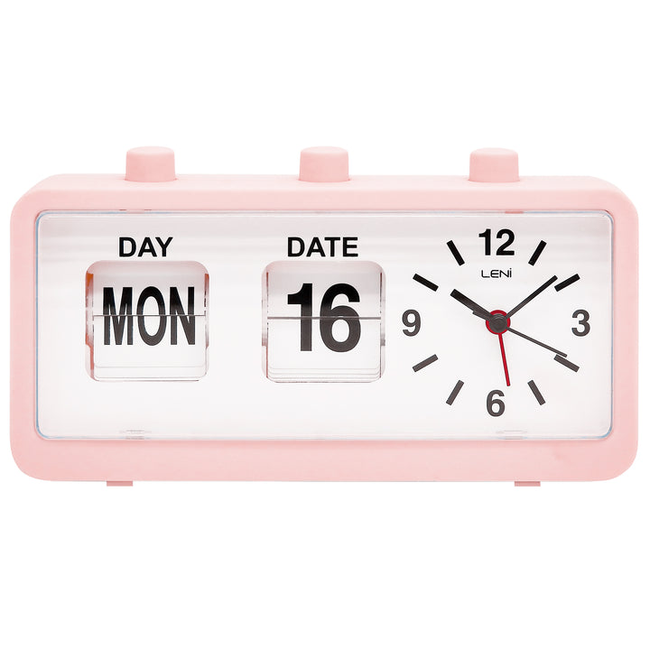 Leni Flipper Retro Manual Day Date Alarm Clock Dusty Pink 20cm 64920DPI 1