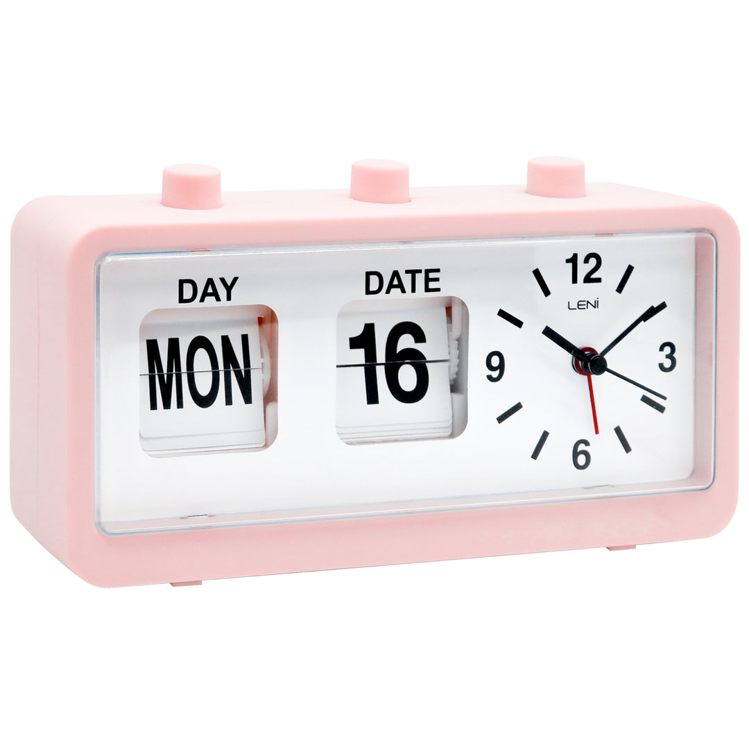 Leni Flipper Retro Manual Day Date Alarm Clock Dusty Pink 20cm 64920DPI 3