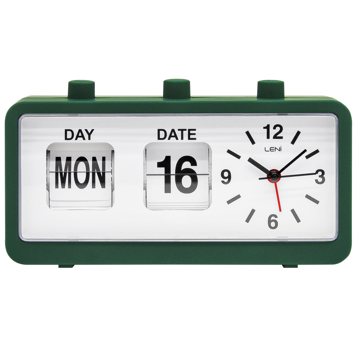Leni Flipper Retro Manual Day Date Alarm Clock Forest Green 20cm 64920FGR 1