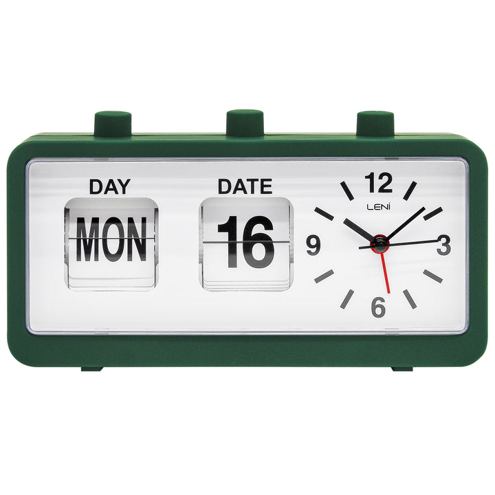 Leni Flipper Retro Manual Day Date Alarm Clock Forest Green 20cm 64920FGR 1