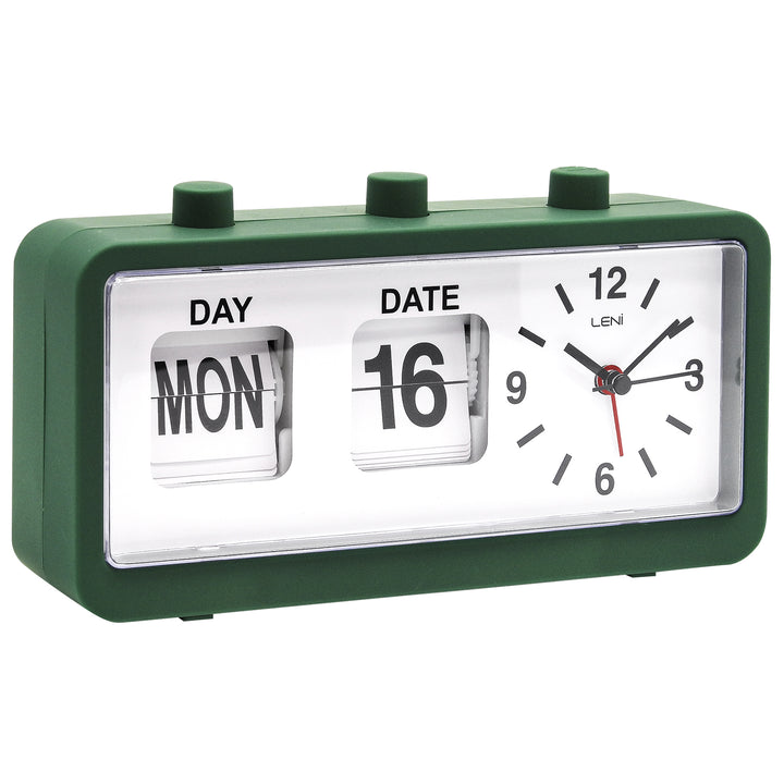 Leni Flipper Retro Manual Day Date Alarm Clock Forest Green 20cm 64920FGR 3