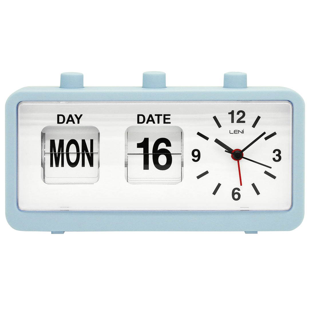 Leni Flipper Retro Manual Day Date Alarm Clock Smokey Blue 20cm 64920SBL 1