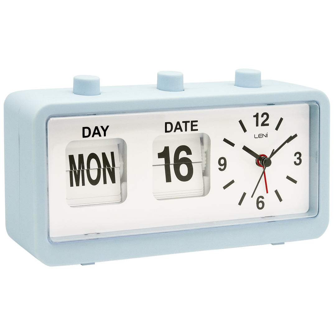Leni Flipper Retro Manual Day Date Alarm Clock Smokey Blue 20cm 64920SBL 3