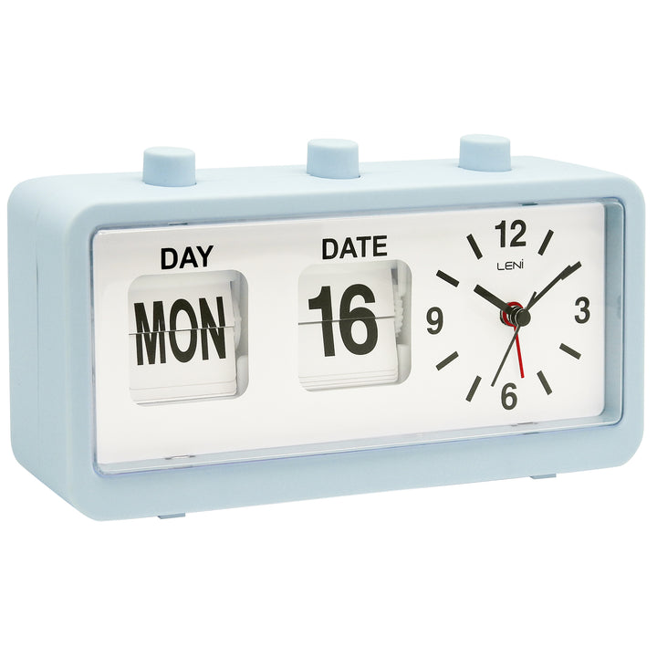 Leni Flipper Retro Manual Day Date Alarm Clock Smokey Blue 20cm 64920SBL 3